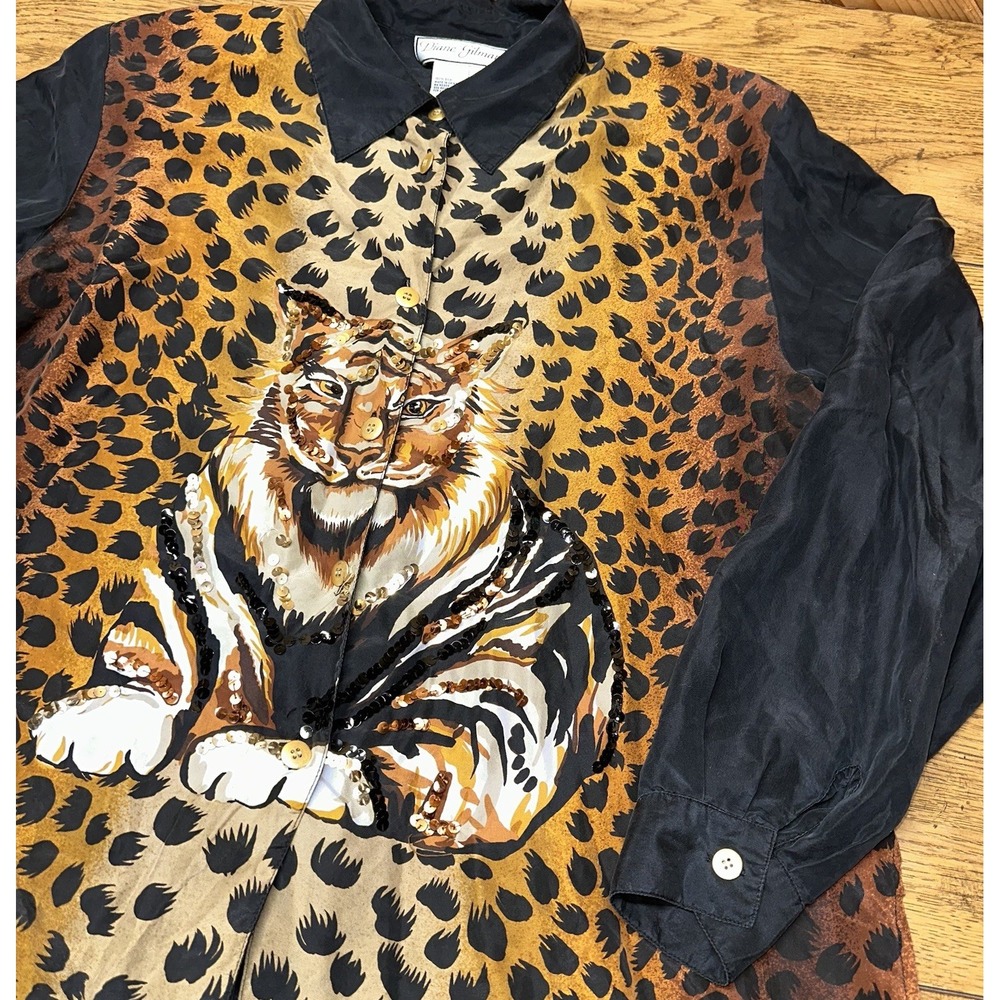 Vintage Diane Gilman 100% Silk Leopard Sequin Top 90's Maximalist Women's‎ 1X